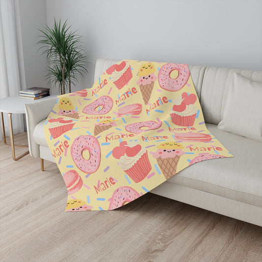 Personalized Dessert Blanket – Custom Name Gift Featuring Doughnuts, Cupcakes & Ice Cream