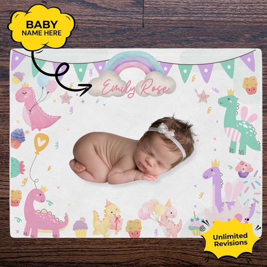 Personalized Dinosaur Blanket – Custom Name Gift for 1st Birthday, Baptism & Kids’ Milestones