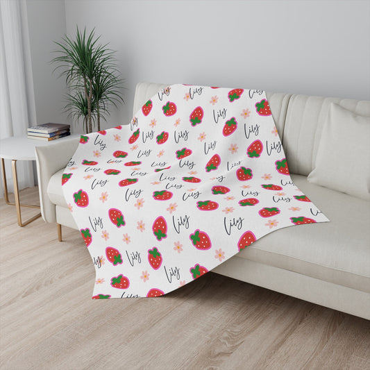 Personalized Strawberry Blanket – Custom Name Throw for Kids with Cute Berry Design & Cozy Comfort