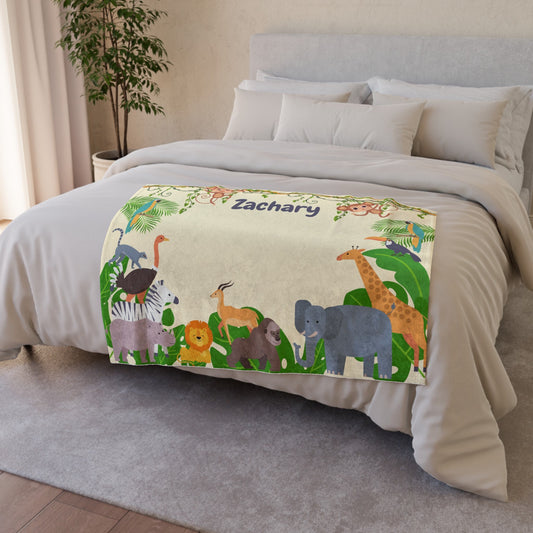 Personalized Safari Animal Baby Blanket – Custom Name Gift for 1st Birthday & Nursery Decor
