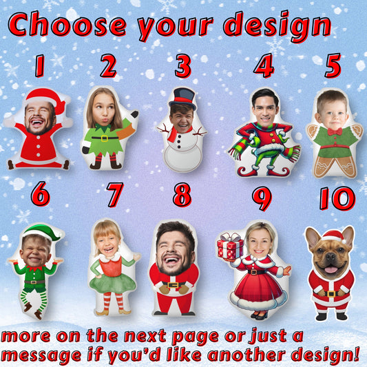 Personalized Christmas Face Pillows – Custom Santa, Elf, Snowman & More! Holiday Decor & Gift for Family, Kids & Friends