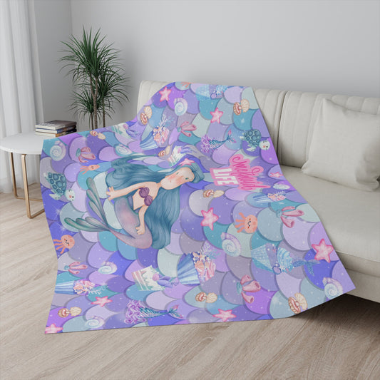 Personalized Mermaid Blanket for Kids, Custom Name Mermaid Life Blanket, Soft and Cozy Ocean Theme Throw, Unique Mermaid Lover Gift