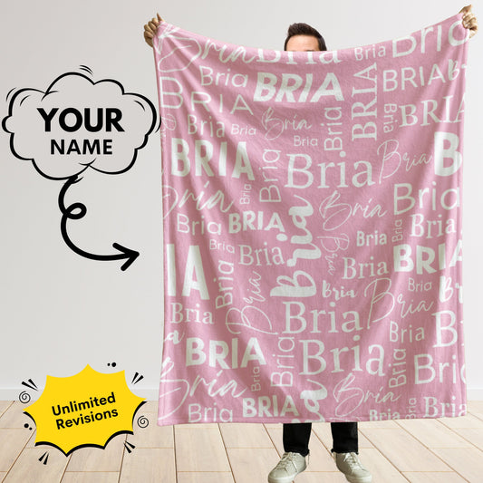 Personalized Minimalist Name Blanket – Custom Color Gift for Baby Girls & Boys