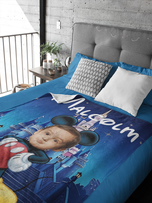 Personalized Mickey Blanket – Custom Name & Photo Gift for Kids Inspired by Magic Kingdom