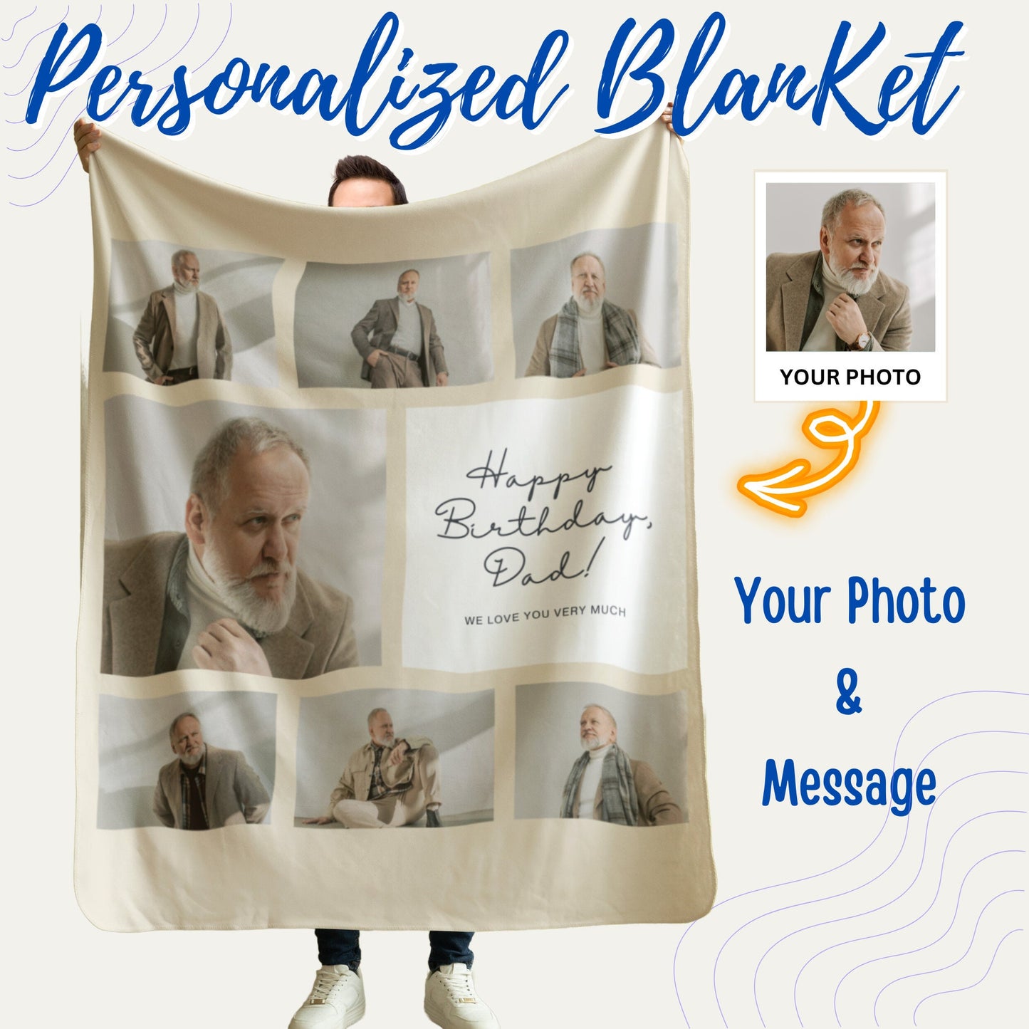 Personalized Grandpa Photo Blanket – Custom Collage Gift for Deployment, Father’s Day & Family Moments
