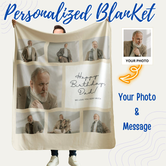Personalized Grandpa Photo Blanket – Custom Collage Gift for Deployment, Father’s Day & Family Moments