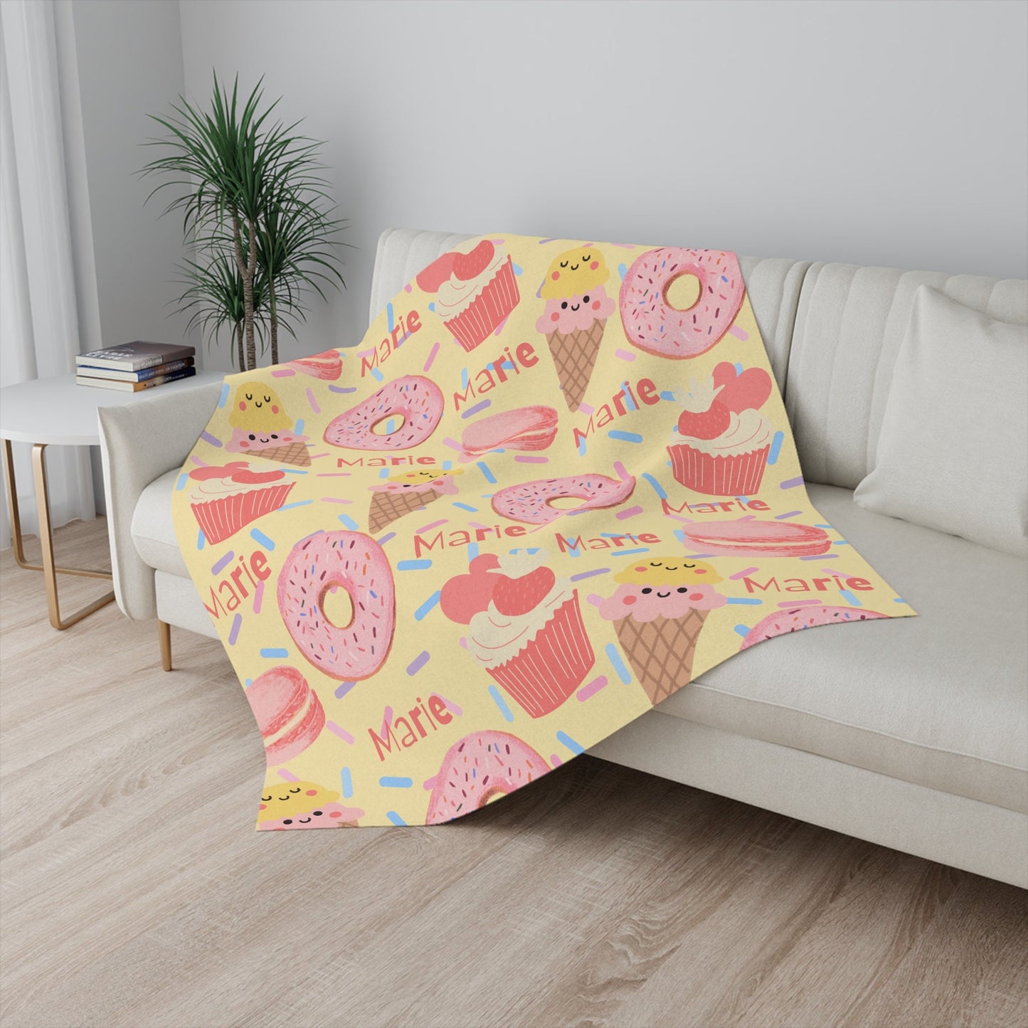 Personalized Dessert Blanket – Custom Name Gift Featuring Doughnuts, Cupcakes & Ice Cream
