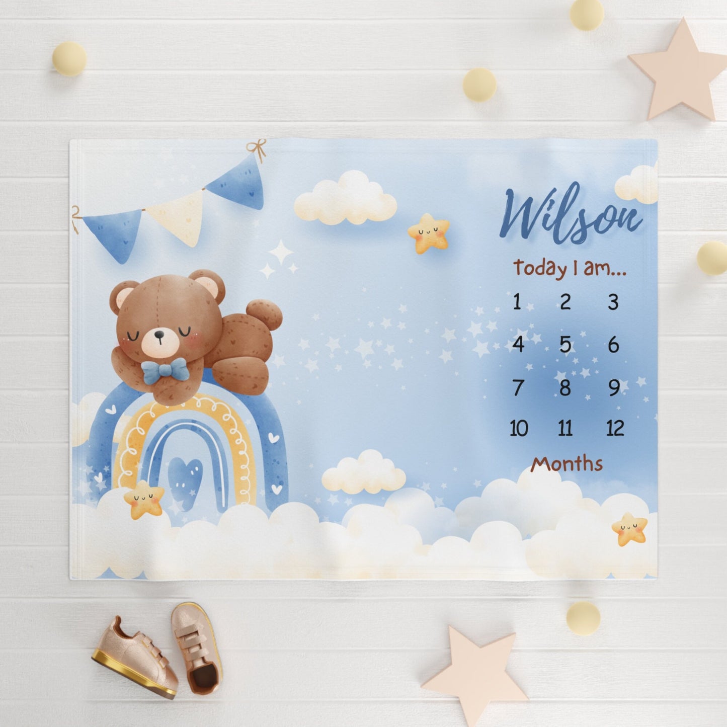 Personalized Baby Boy Milestone Blanket – Custom Name Swaddle for Monthly Growth & Newborn Photography