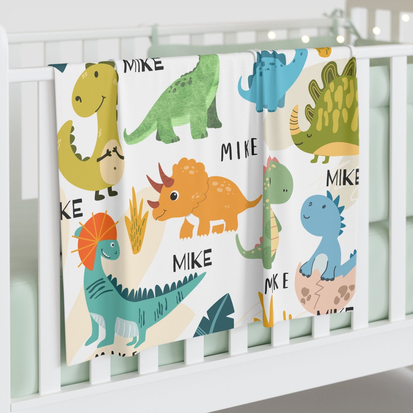 Personalized Dinosaur Baby Swaddle With Custom Name Blanket