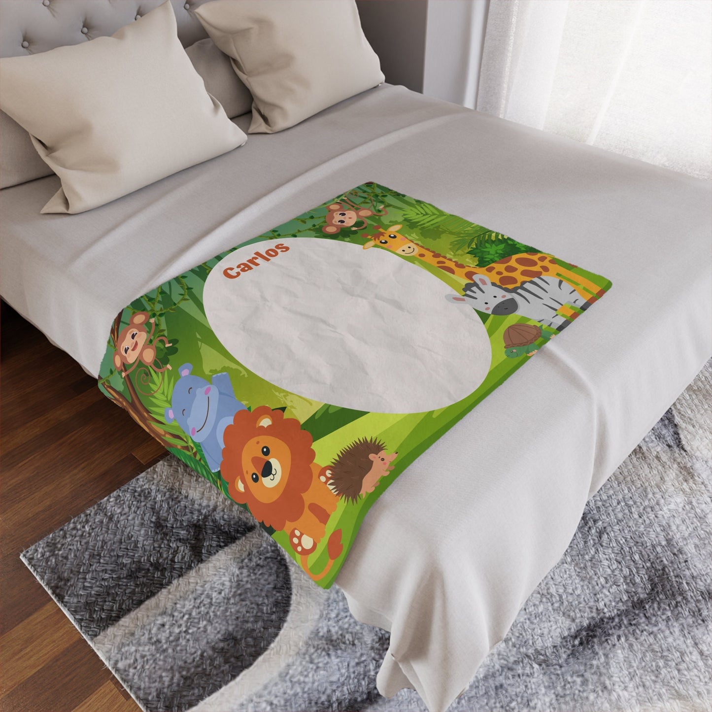 Personalized Safari Baby Milestone Blanket – Custom Name Swaddle with Jungle Animals for Newborn Photography