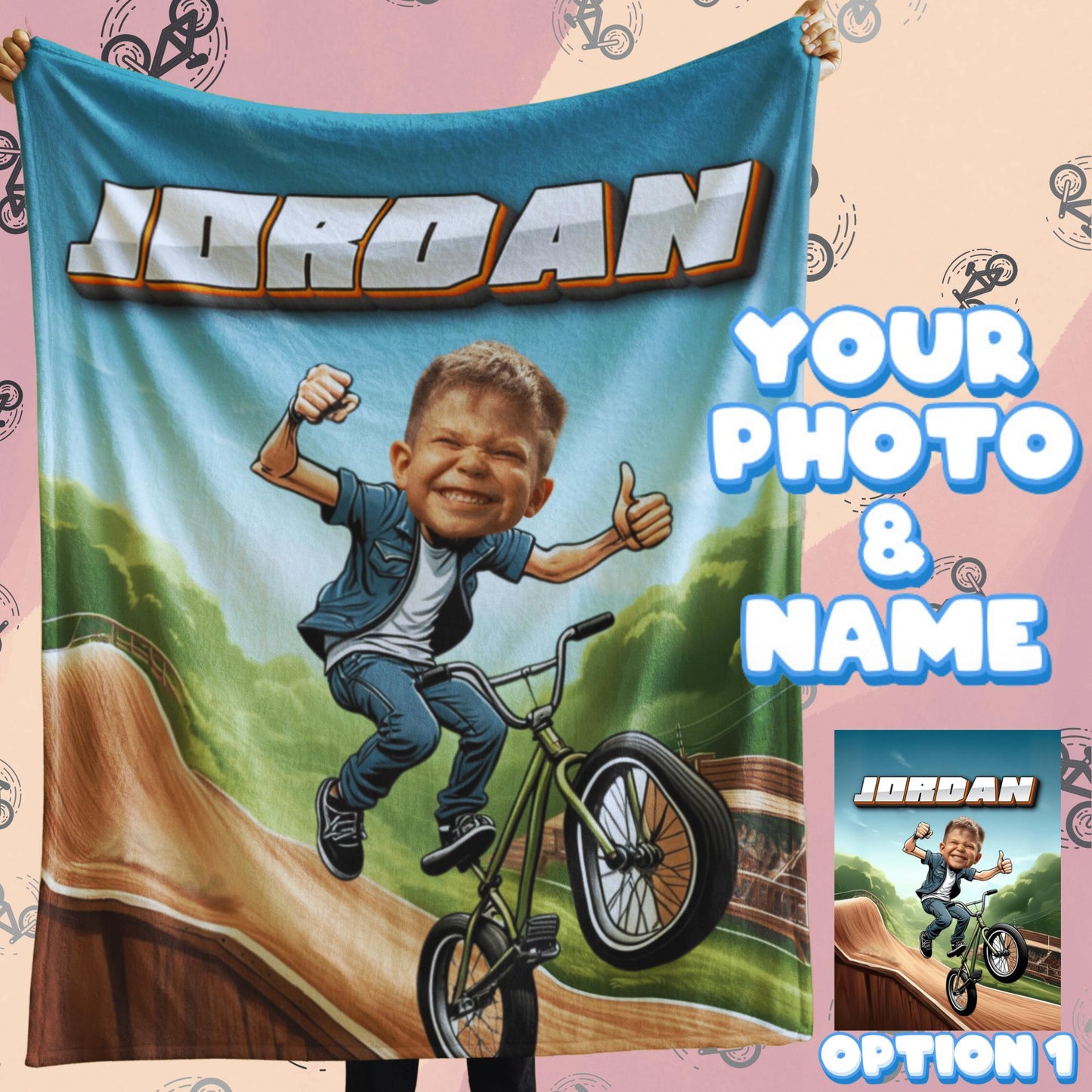 Personalized BMX Bike Blanket – Custom Name & Photo Cycling Gift for Kids, Riders & Sports Fans