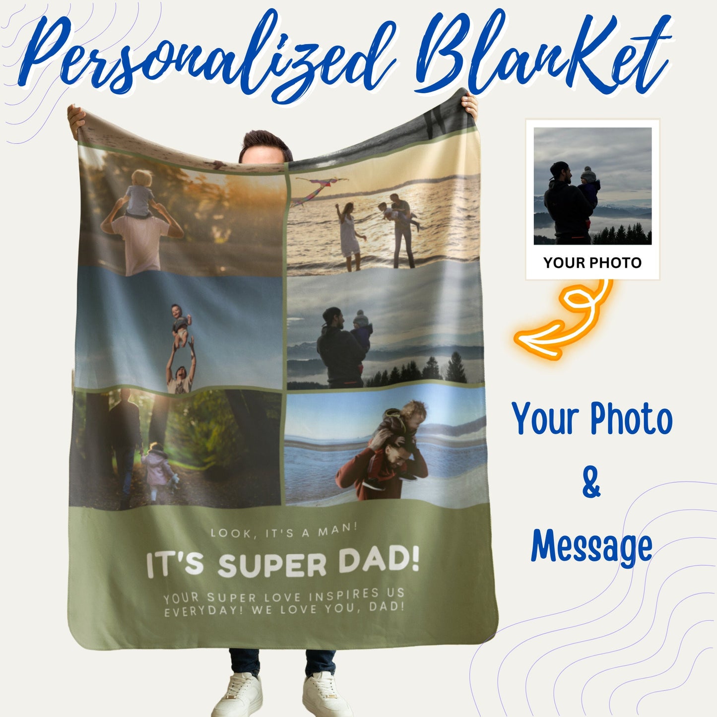 Personalized Photo Blanket – Custom Gift for Dad, Grandpa, or Him