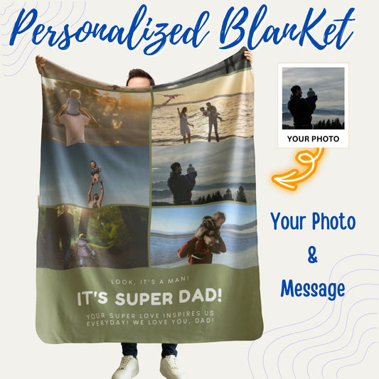 Personalized Photo Blanket – Custom Gift for Dad, Grandpa, or Him
