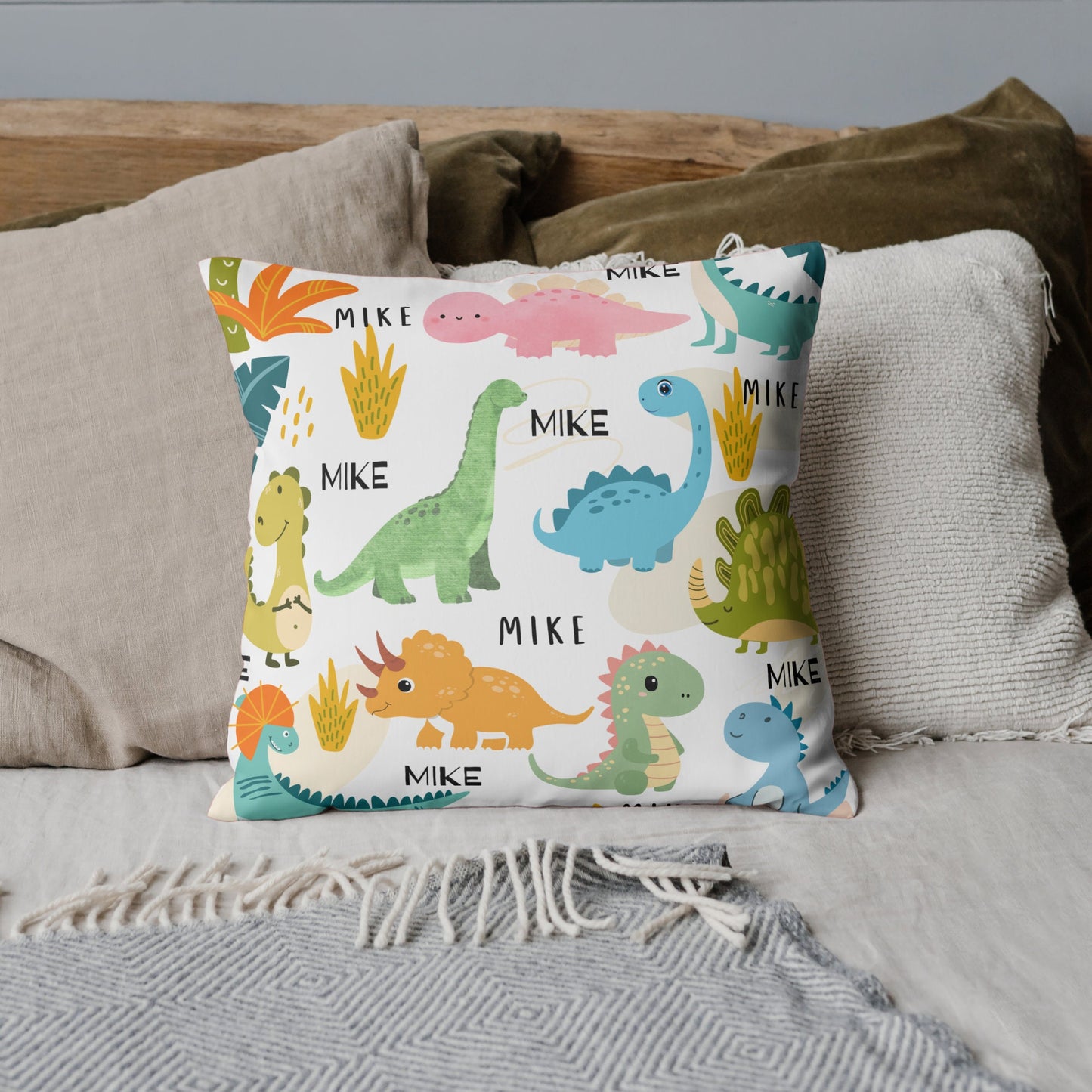 Personalized Dinosaur Pillow for Kids – Custom Name Gift with Cute Dino Design