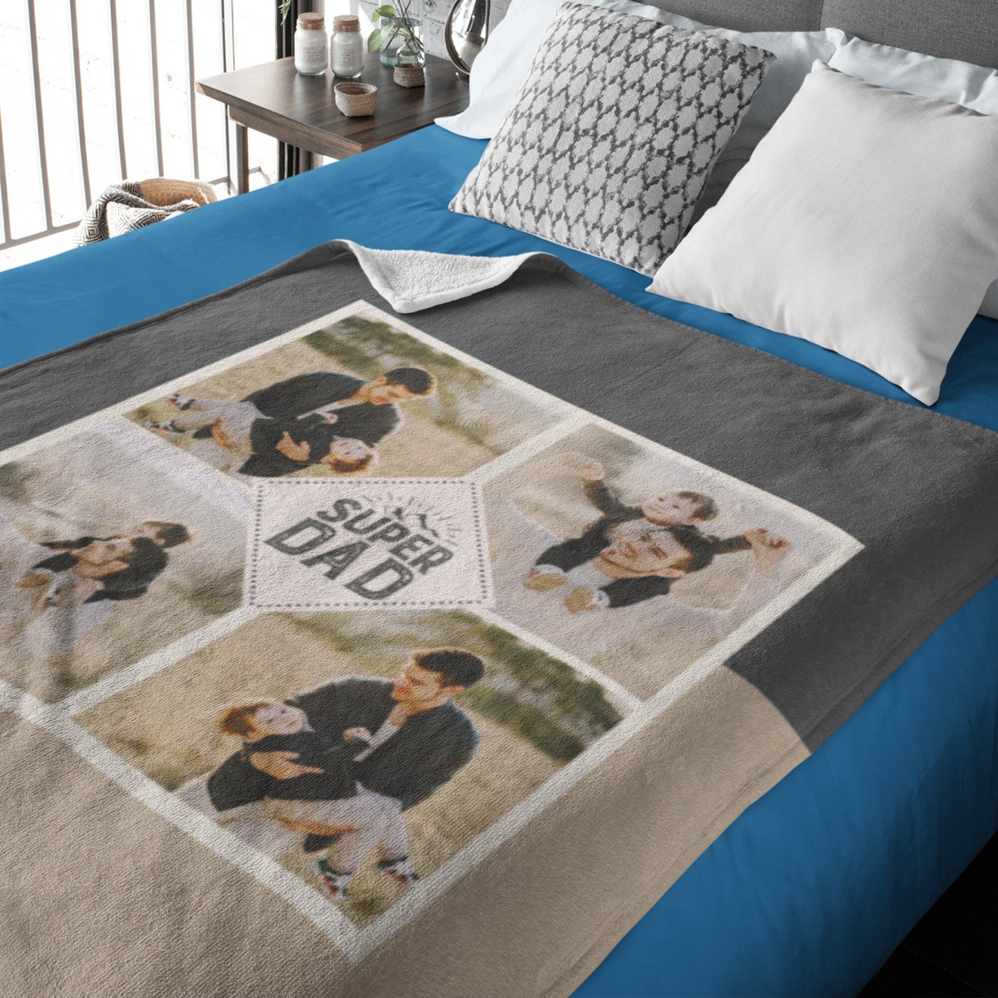 Personalized Dad Photo Blanket – Gift from Kids for Father’s Day, Stepdad & Bonus Dad