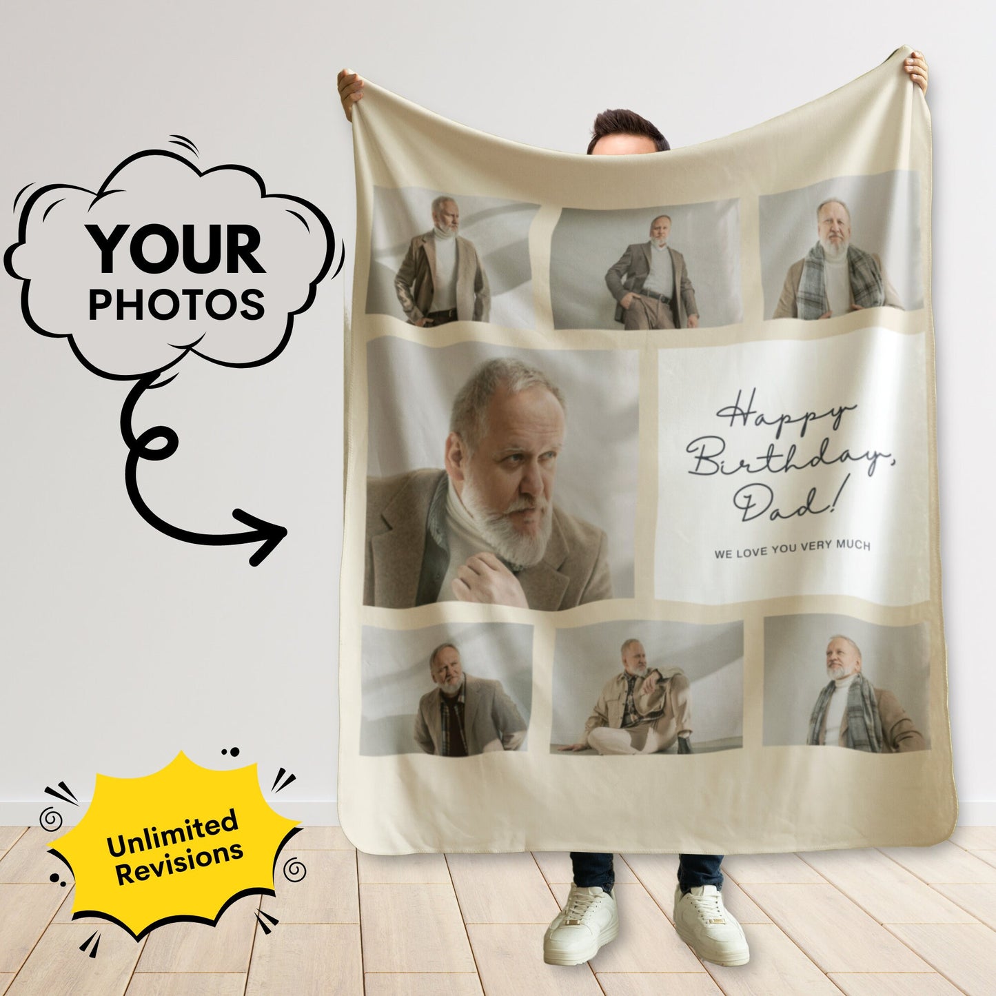 Personalized Grandpa Photo Blanket – Custom Collage Gift for Deployment, Father’s Day & Family Moments
