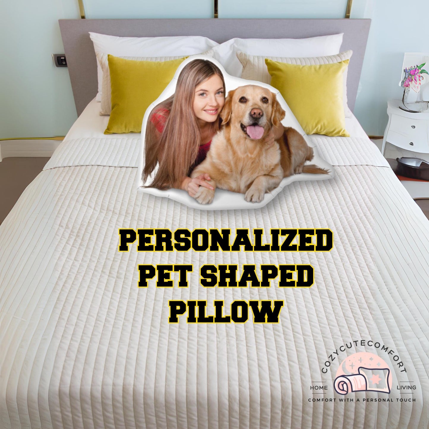 Personalized Pet Photo Pillow – Custom 3D Shaped Cushion for Dog & Cat Lovers | Memorial Gift & Cozy Keepsake