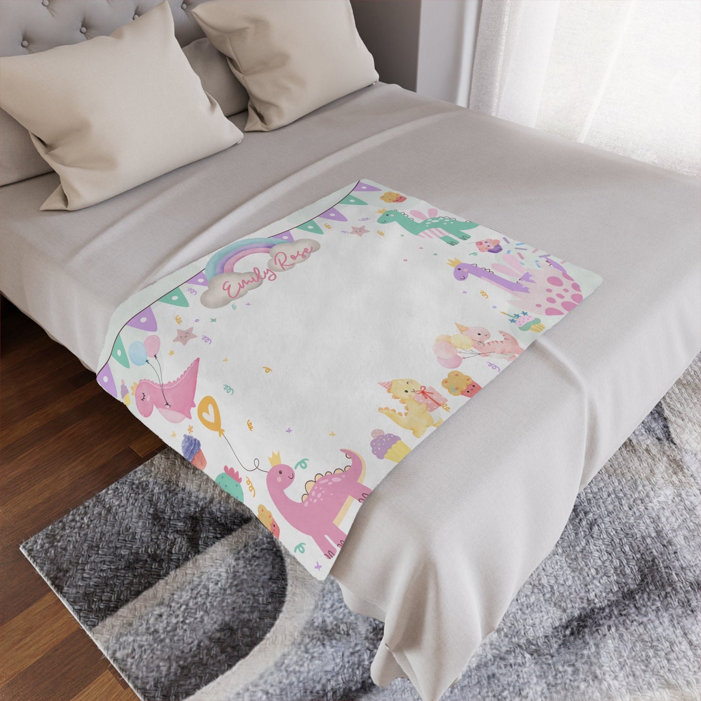 Personalized Dinosaur Blanket – Custom Name Gift for 1st Birthday, Baptism & Kids’ Milestones