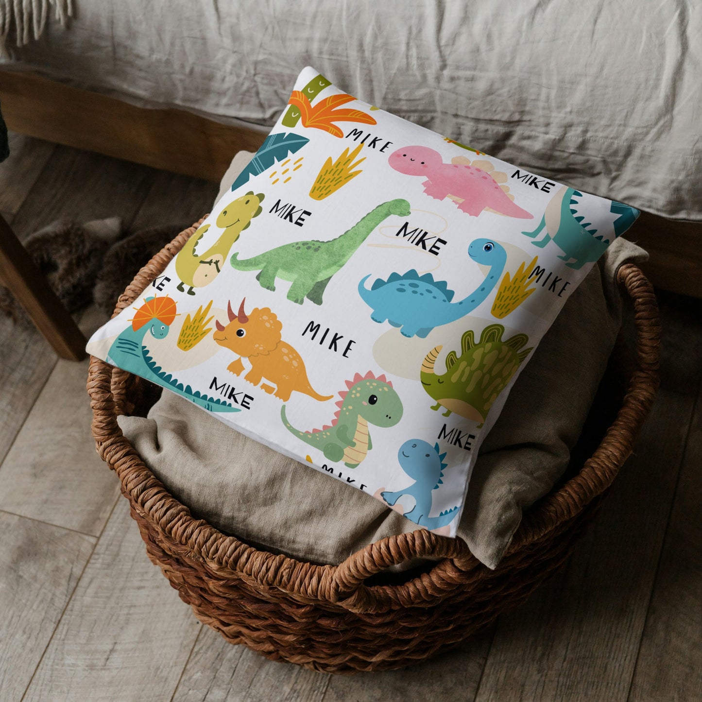 Personalized Dinosaur Pillow for Kids – Custom Name Gift with Cute Dino Design