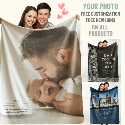 Personalized Photo Blanket – Custom Gift for Dad, Grandpa, or Him