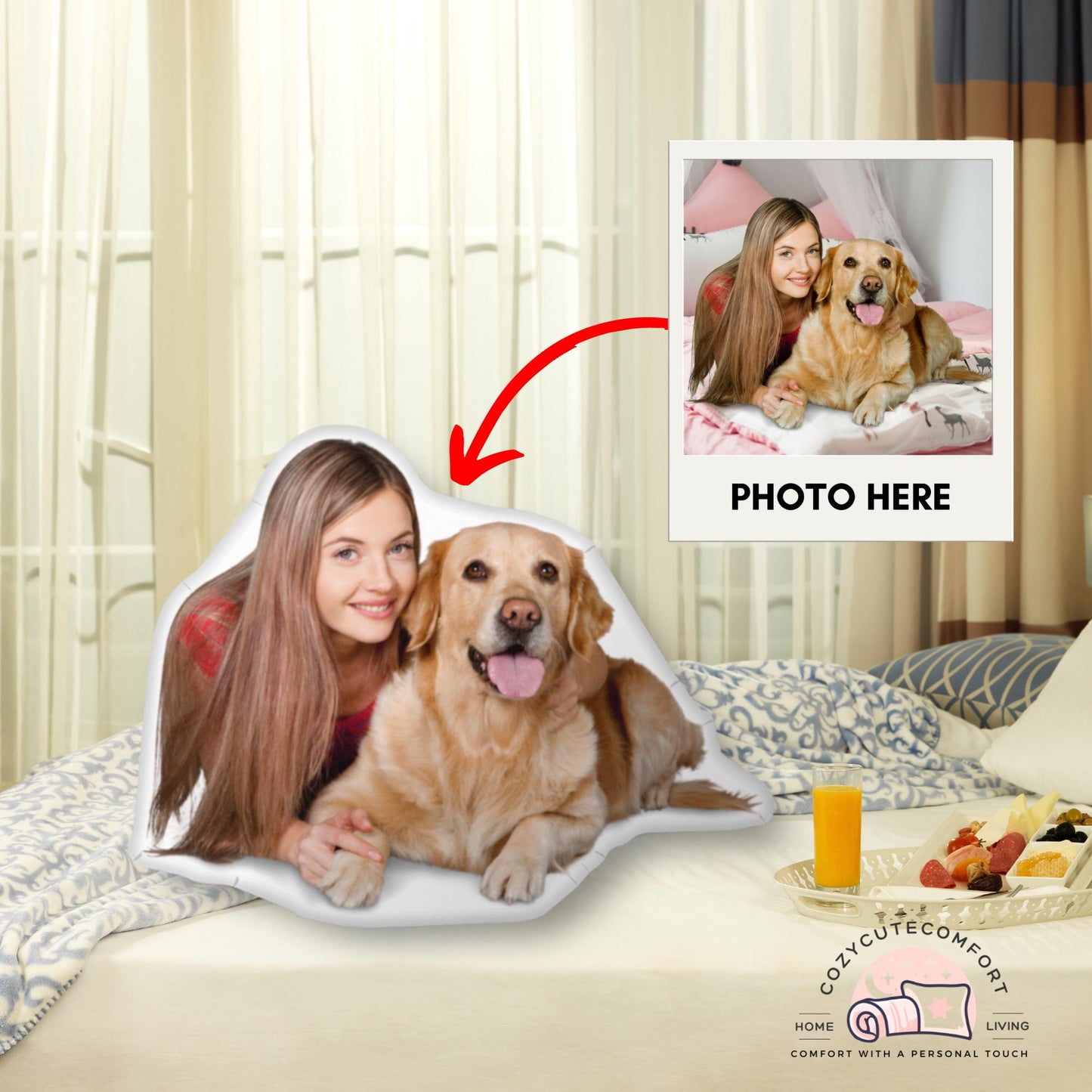 Personalized Pet Photo Pillow – Custom 3D Shaped Cushion for Dog & Cat Lovers | Memorial Gift & Cozy Keepsake