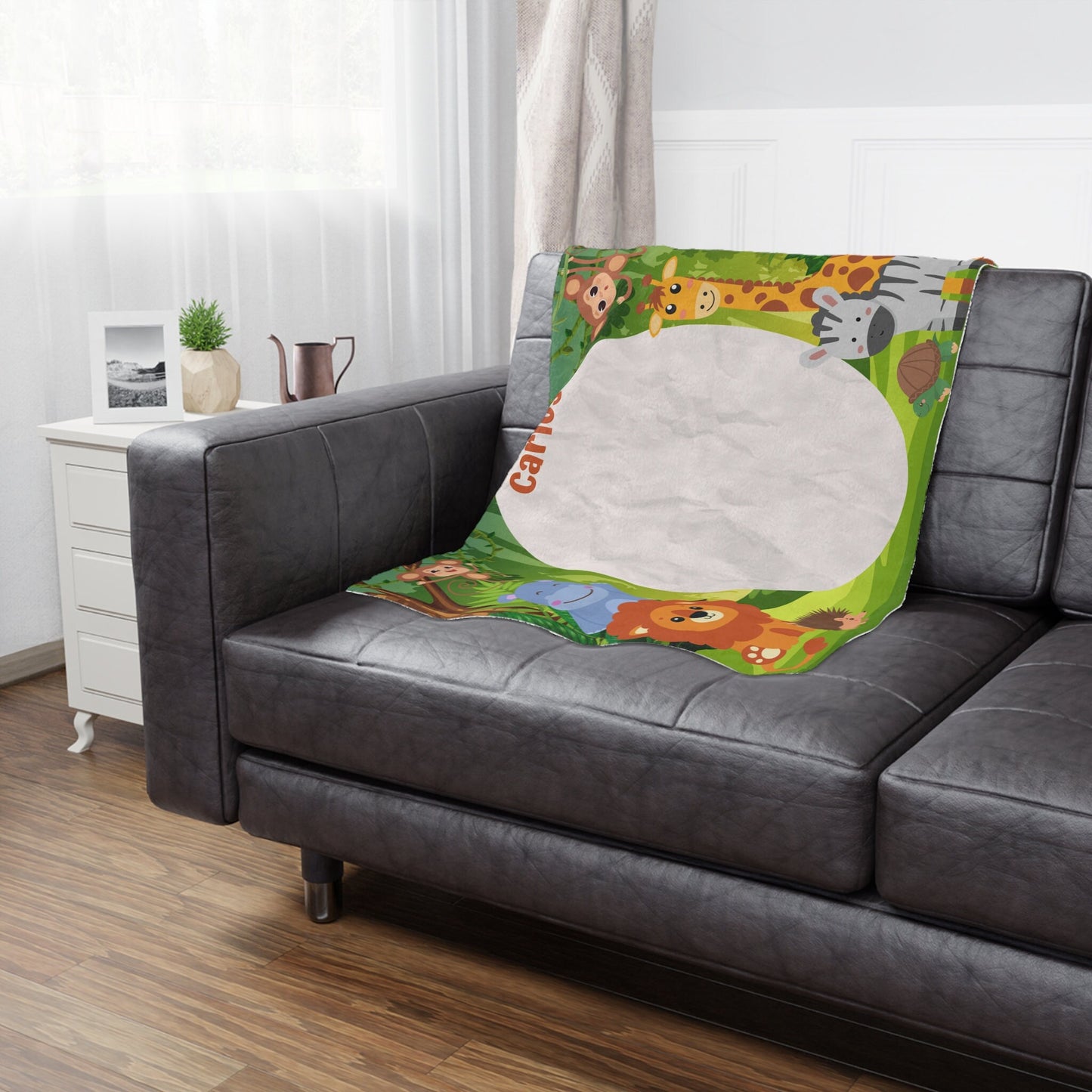 Personalized Safari Baby Milestone Blanket – Custom Name Swaddle with Jungle Animals for Newborn Photography