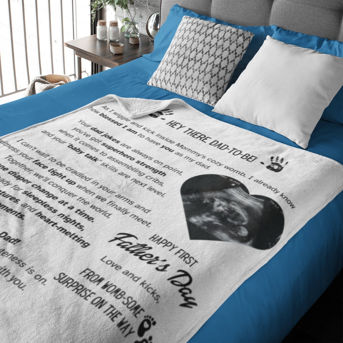 Personalized Ultrasound Blanket – Baby Reveal Gift for Dad with Custom Letter & Sonogram Print