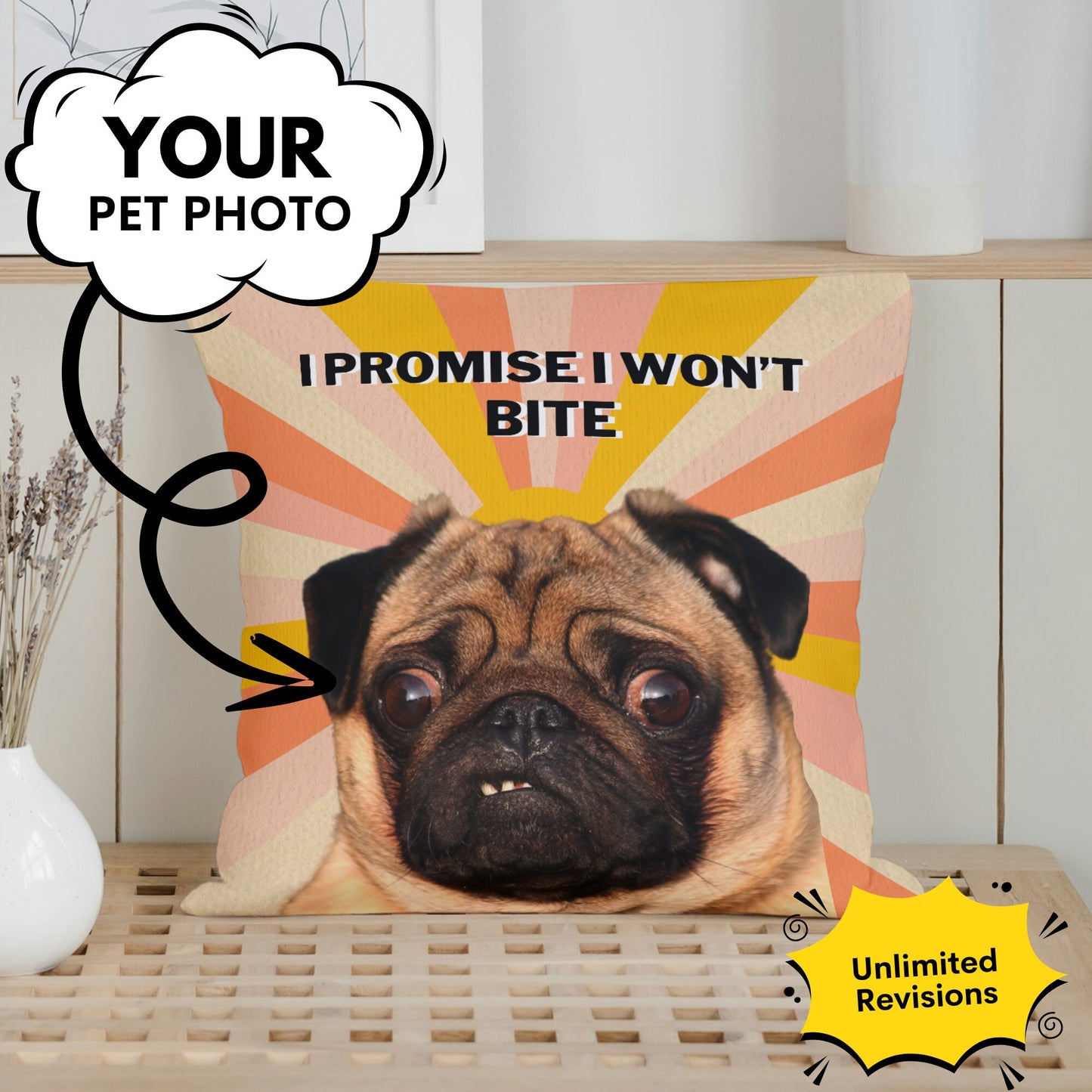 Personalized Funny Pet Photo Pillow – Custom Dog Cushion with Hilarious Quote for Animal Lovers
