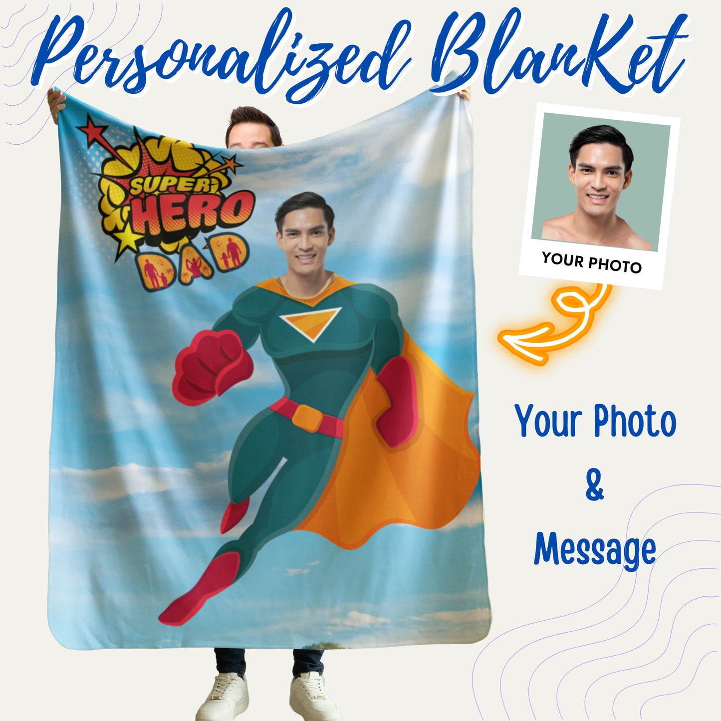 Personalized Superhero Blanket – Custom Name & Photo Gift for Boys Featuring Fun Hero Designs