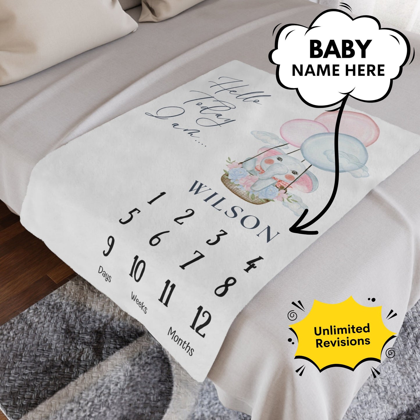 Personalized Baby Milestone Blanket – Custom Name & Monthly Tracker for DIY Photoshoots