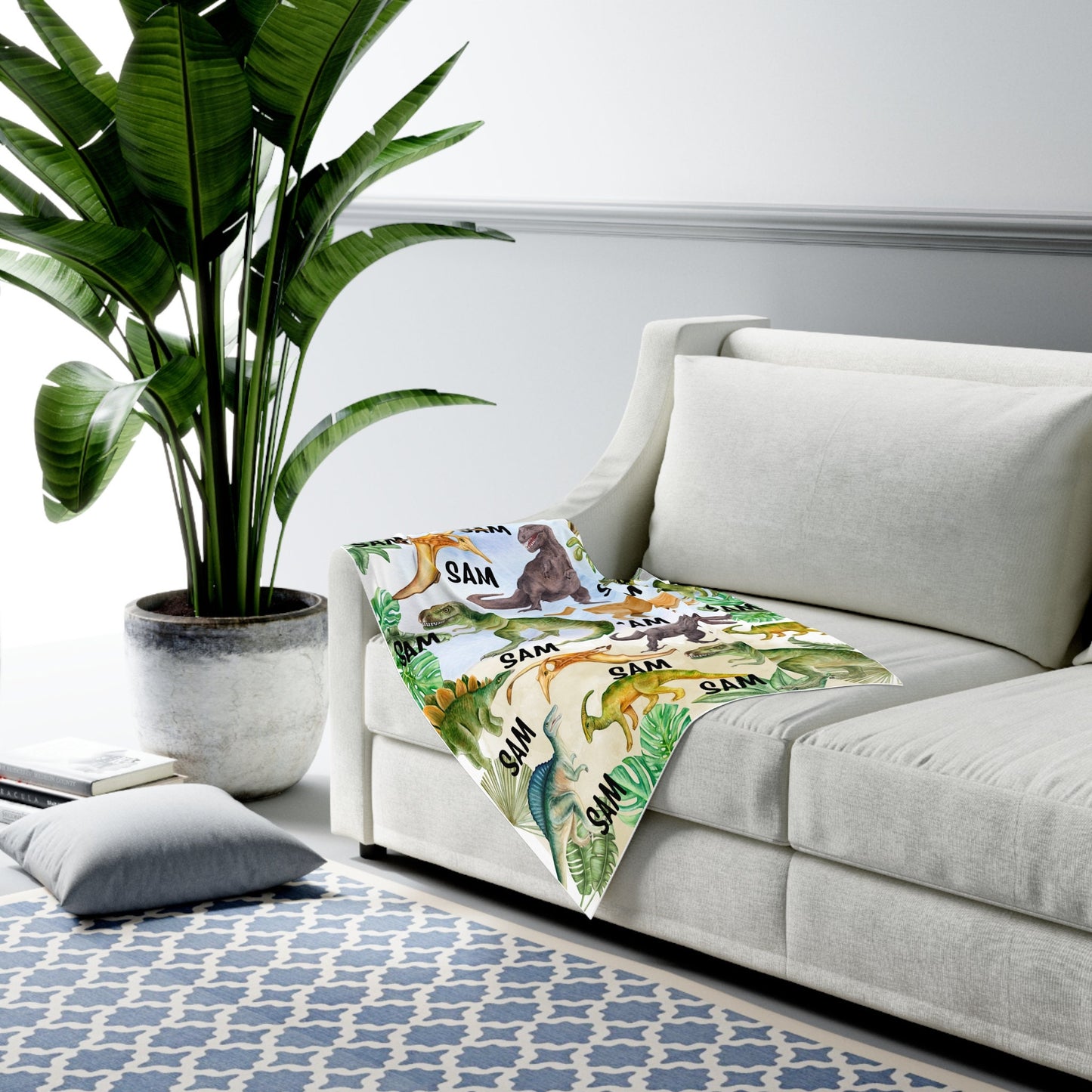 Personalized Dinosaur Baby Blanket – Custom Name Gift for Kids & Nursery Decor