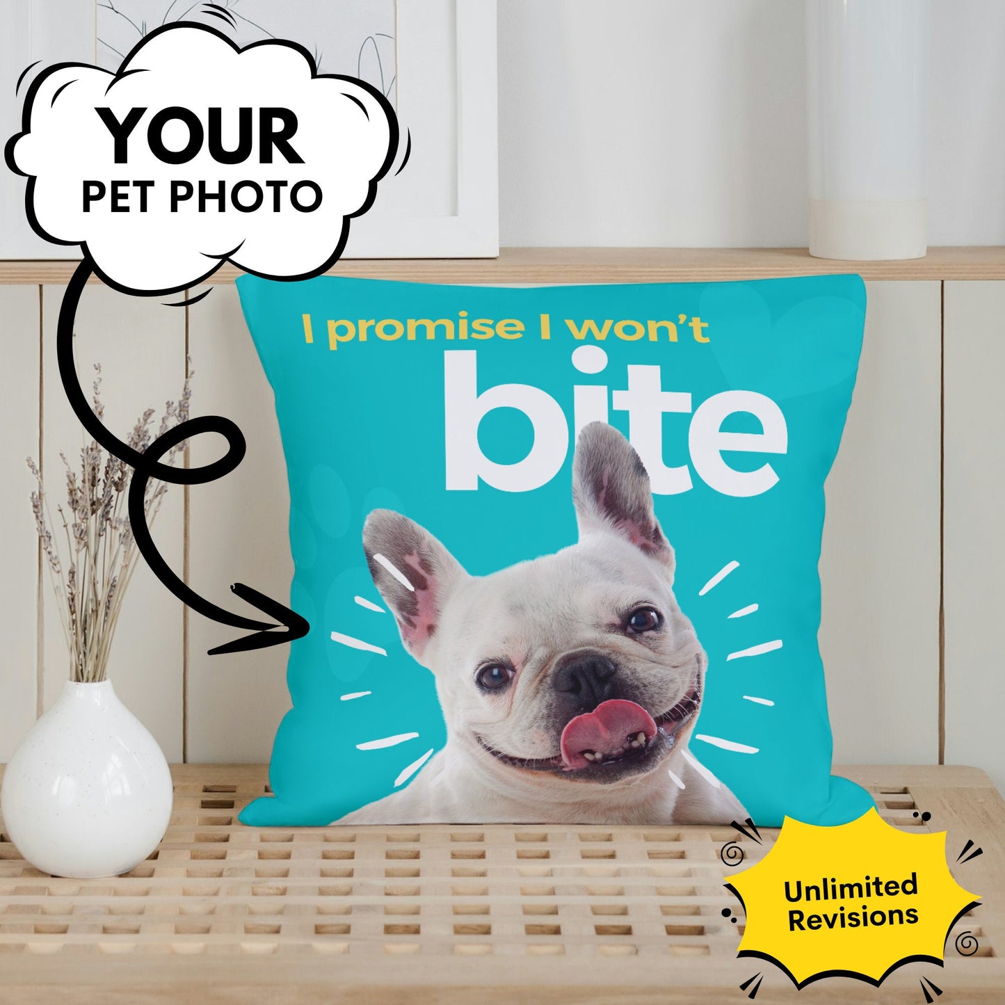 Personalized Funny Pet Photo Pillow – Custom Dog & Cat Cushion with Name, Quote & Photo