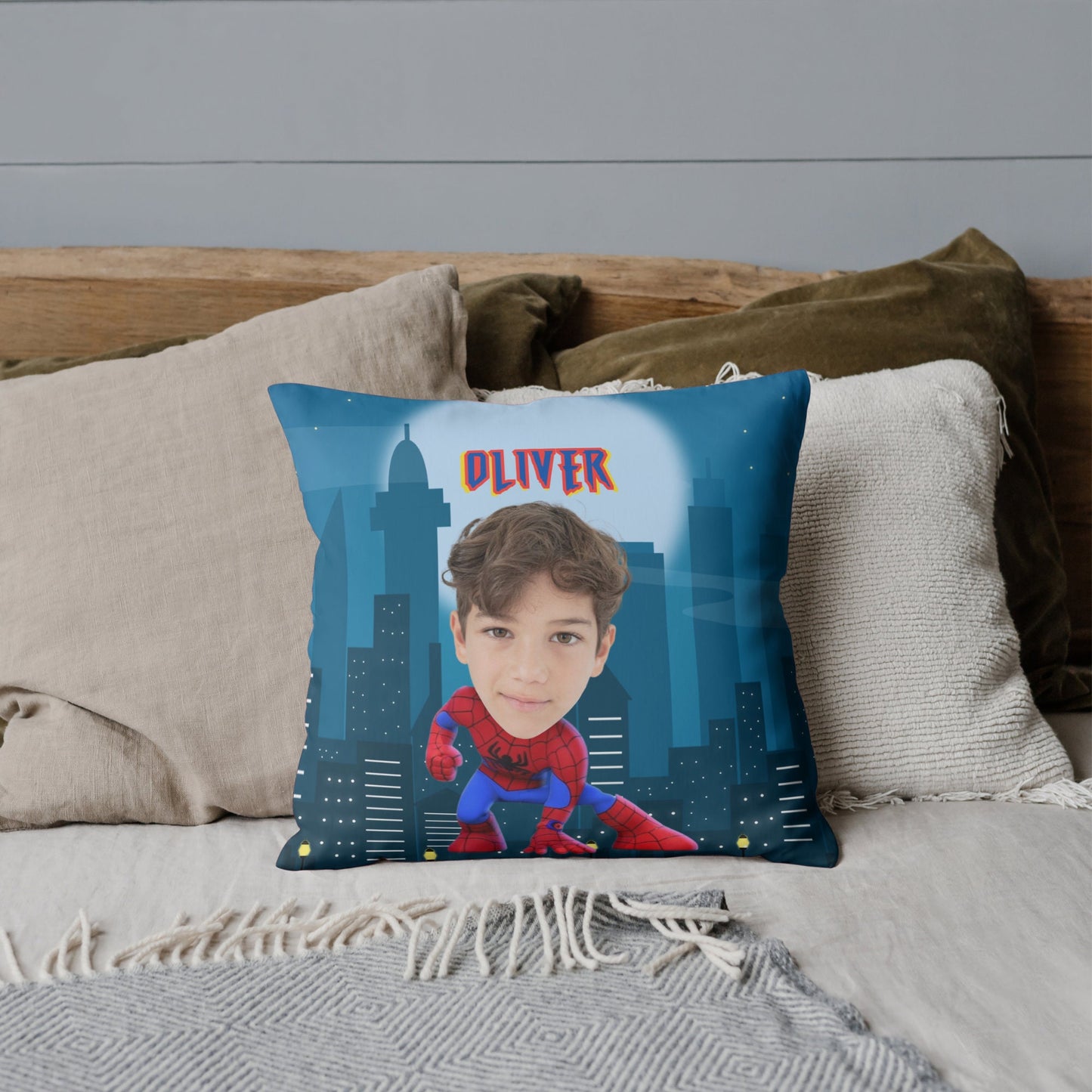 Personalized Spiderman Pillow with Name – Custom Double-Sided Superhero Cushion for Kids