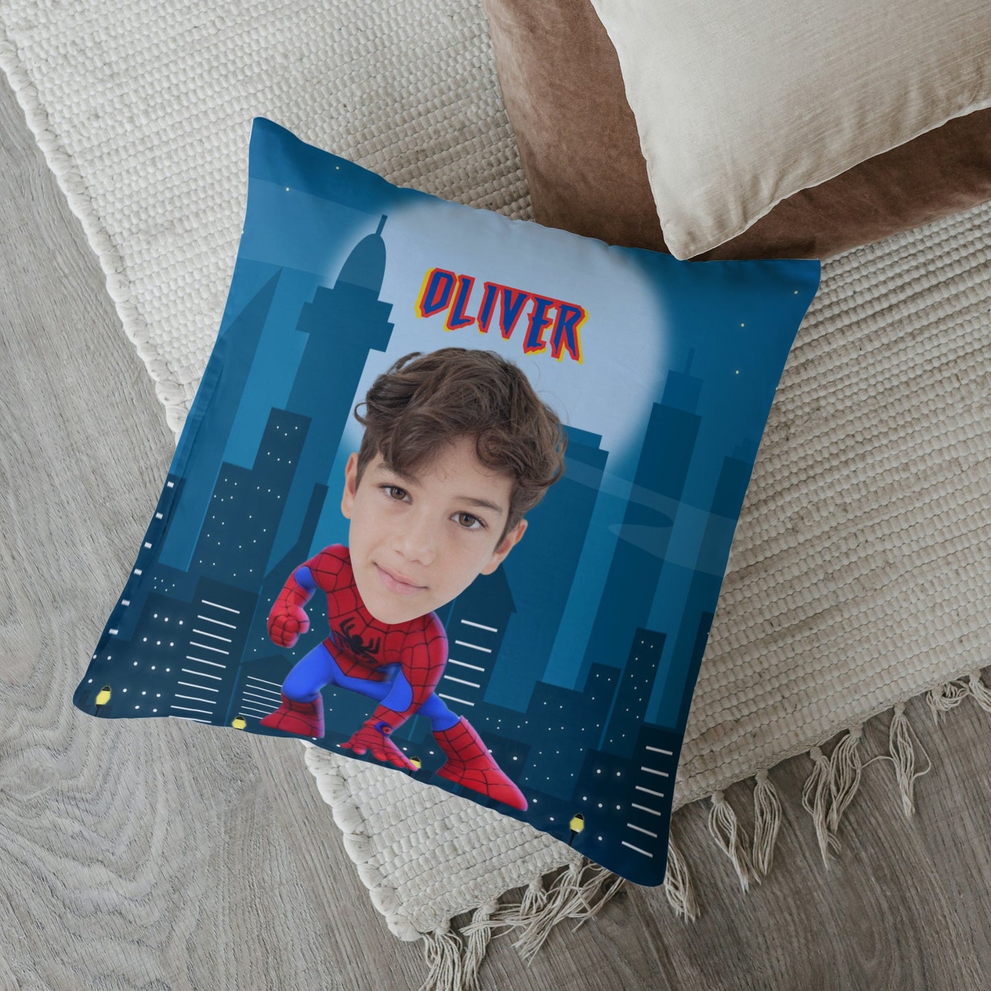 Personalized Spiderman Pillow with Name – Custom Double-Sided Superhero Cushion for Kids