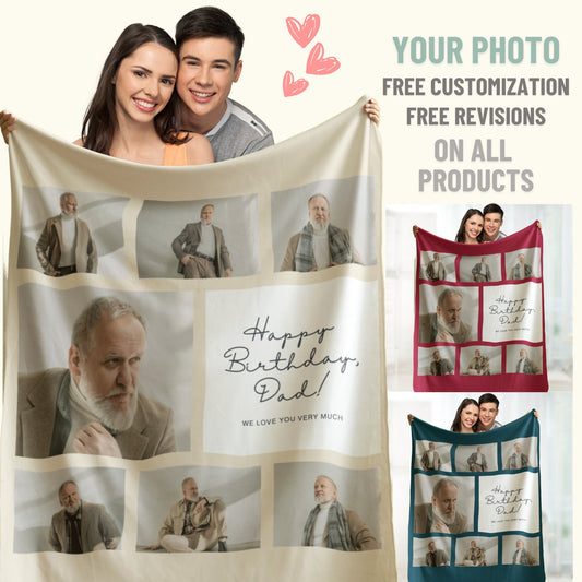 Personalized Grandpa Photo Blanket – Custom Collage Gift for Deployment, Father’s Day & Family Moments