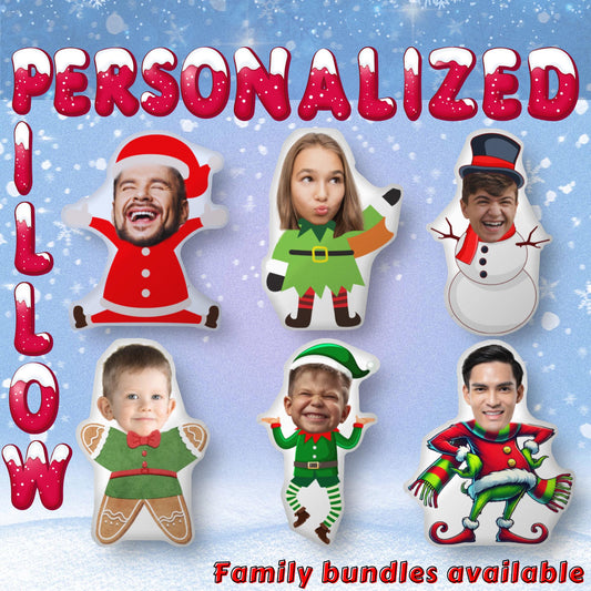 Personalized Christmas Face Pillows – Custom Santa, Elf, Snowman & More! Holiday Decor & Gift for Family, Kids & Friends