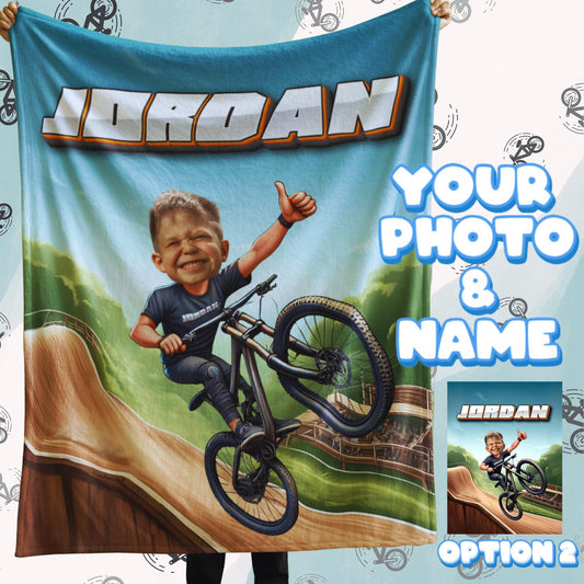 Personalized BMX Bike Blanket – Custom Name & Photo Cycling Gift for Kids, Riders & Bike Lovers