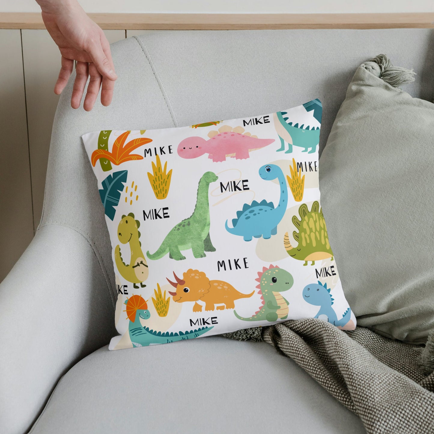 Personalized Dinosaur Pillow for Kids – Custom Name Gift with Cute Dino Design