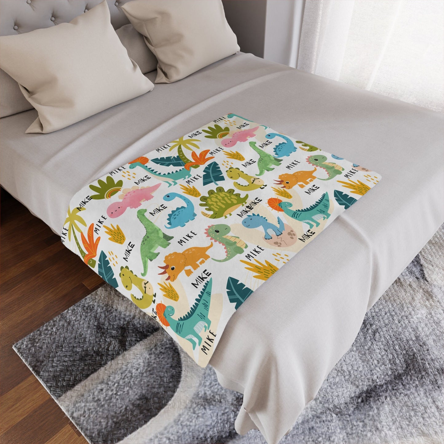 Personalized Dinosaur Baby Swaddle With Custom Name Blanket