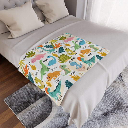 Personalized Dinosaur Baby Swaddle With Custom Name Blanket