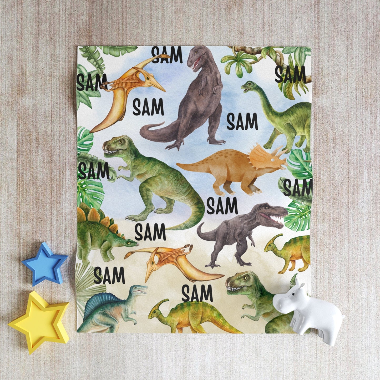 Personalized Dinosaur Baby Blanket – Custom Name Gift for Kids & Nursery Decor