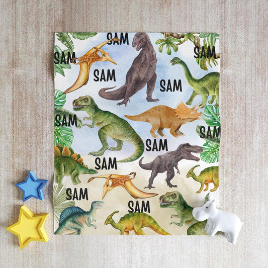 Personalized Dinosaur Baby Blanket – Custom Name Gift for Kids & Nursery Decor