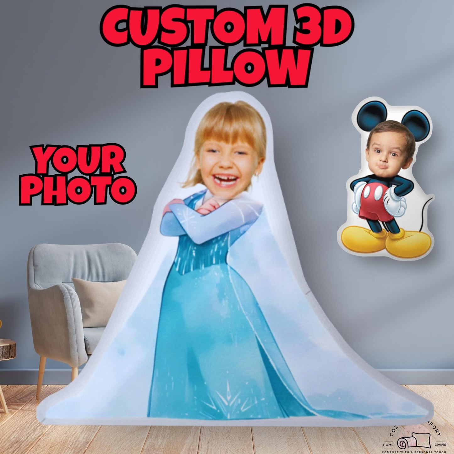 Personalized Disney & Pixar Face Photo Pillow – Custom Kids Gift