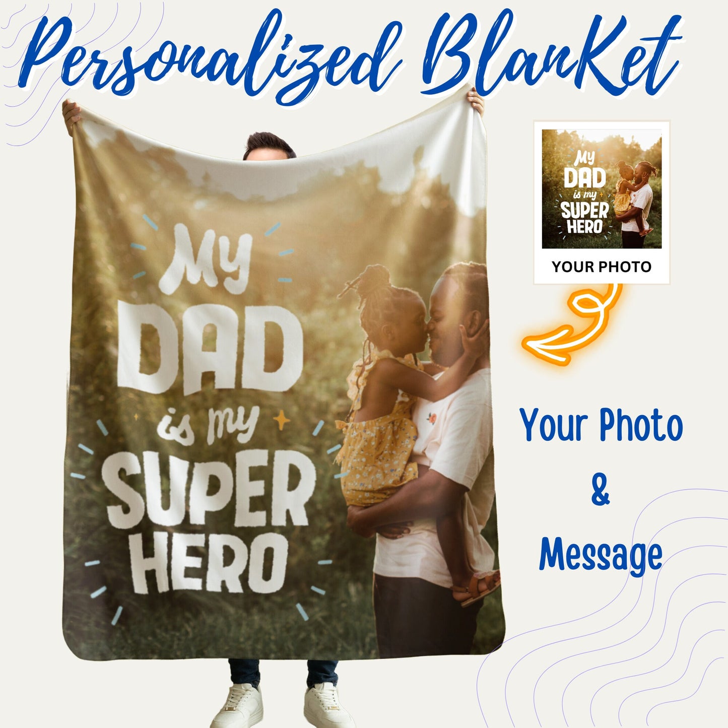 Personalized Photo Blanket – Custom Gift for Dad, Grandpa, or Him