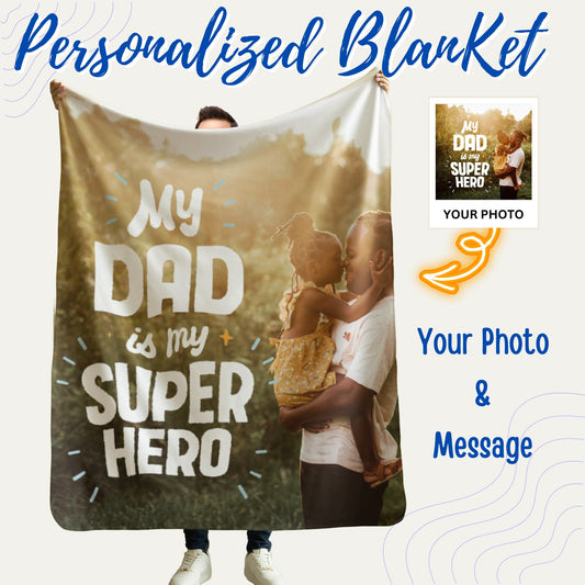 Personalized Photo Blanket – Custom Gift for Dad, Grandpa, or Him