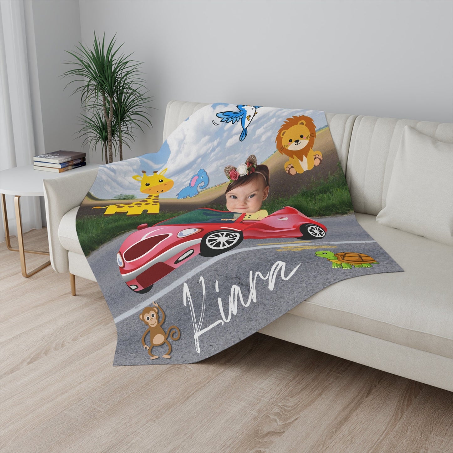 Personalized Baby Photo Blanket – Custom Name & Animal Design Gift for Kids