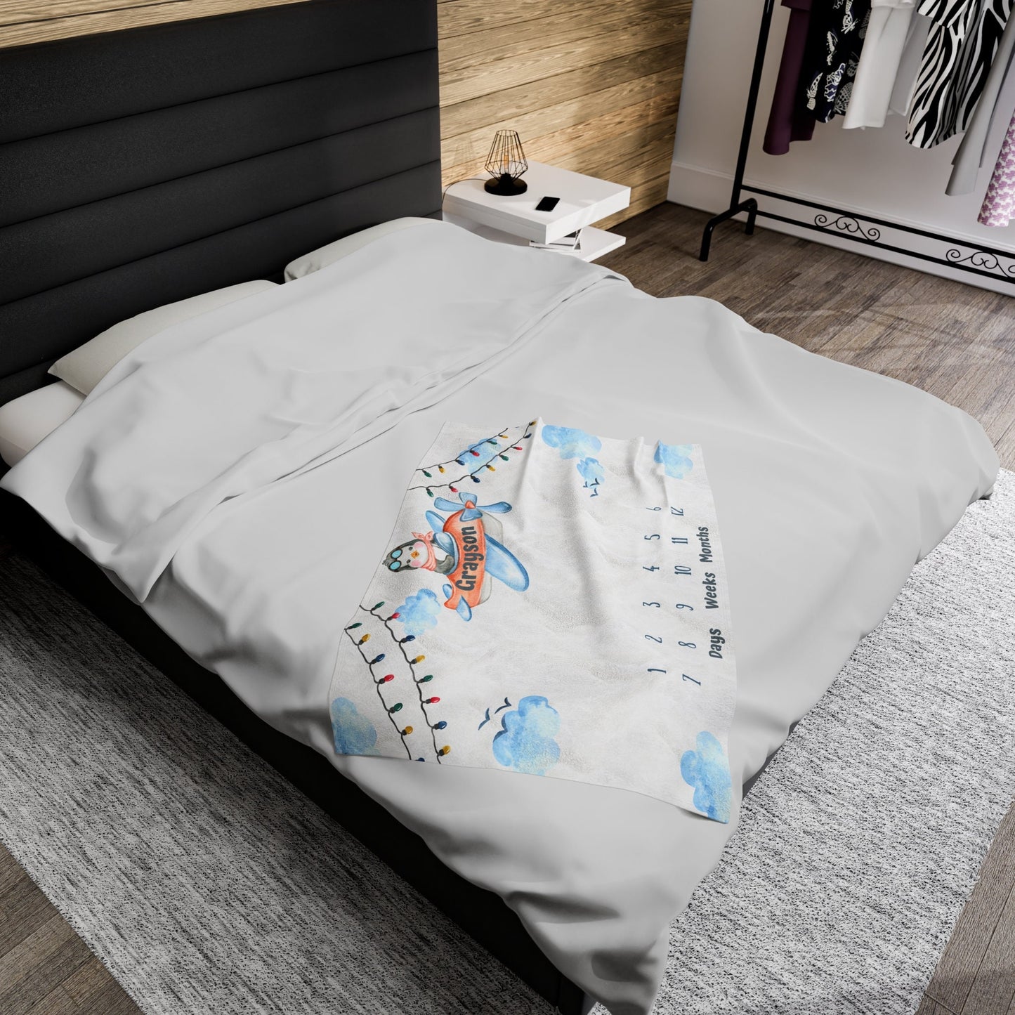 Personalized Airplane Baby Boy Blanket – Custom Name Milestone Gift for Baby Showers & Keepsakes