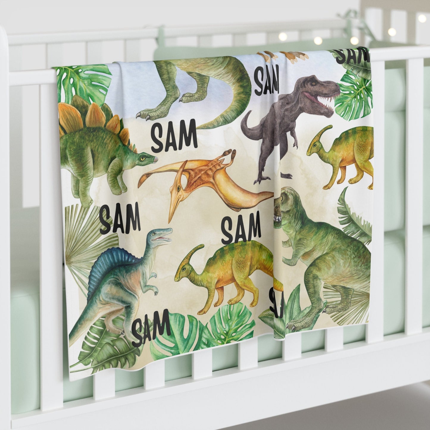 Personalized Dinosaur Baby Blanket – Custom Name Gift for Kids & Nursery Decor