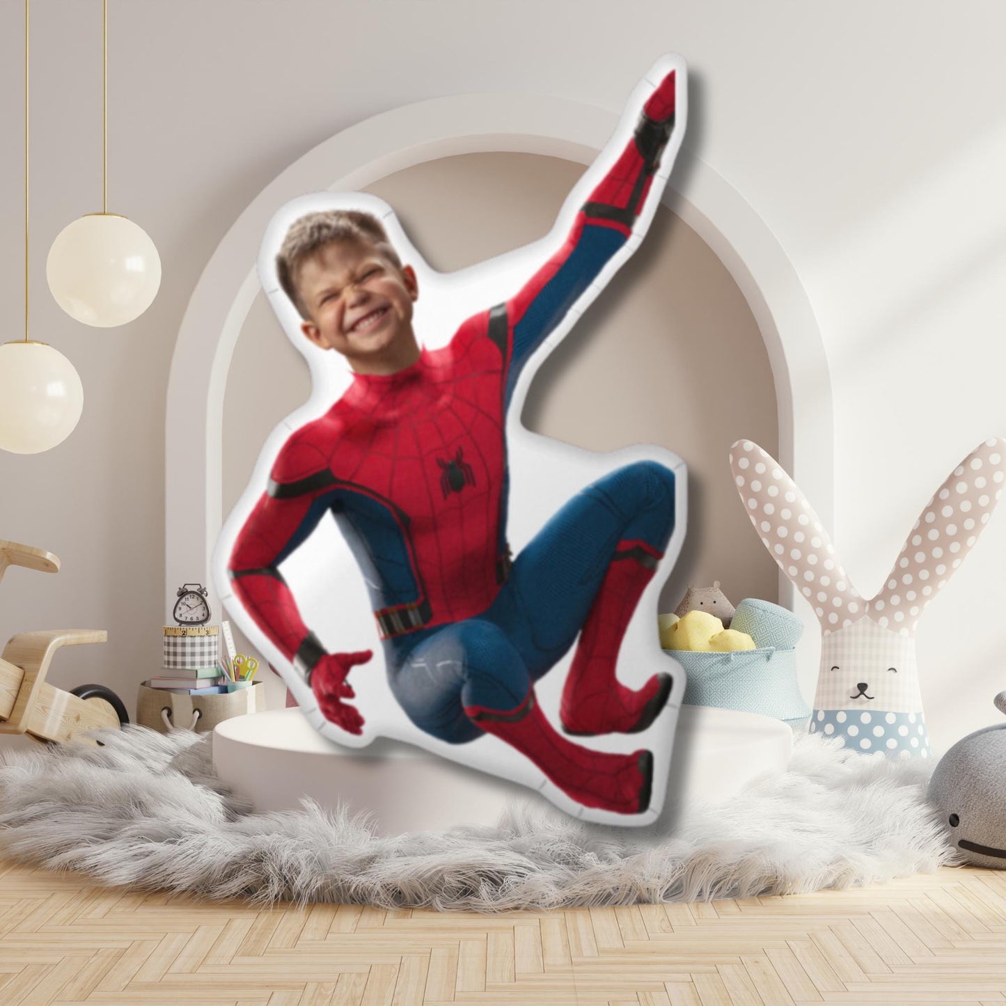 Personalized Spiderman Shaped Pillow From Photo – Custom 3D Superhero Cushion for Kids & Marvel Fans