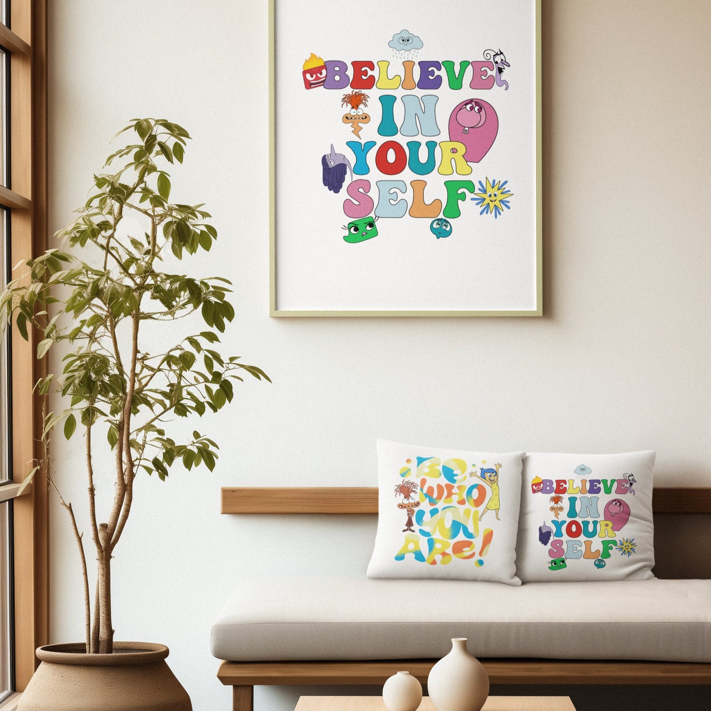 Personalized Inside Out Emotion Pillow – Double-Sided Print Featuring Joy & Sadness | Mental Health Matters